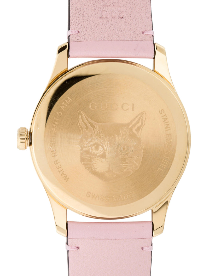 Shop Gucci G Timeless Quartz Mother of Pearl Dial Pink Leather Strap Watch For Women - YA1264132 in USA