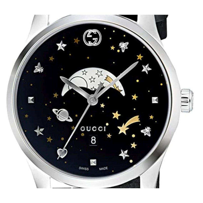 Shop Gucci G-Timeless Moonphase Black Dial Black Leather Strap Watch For Men - YA126327 in USA