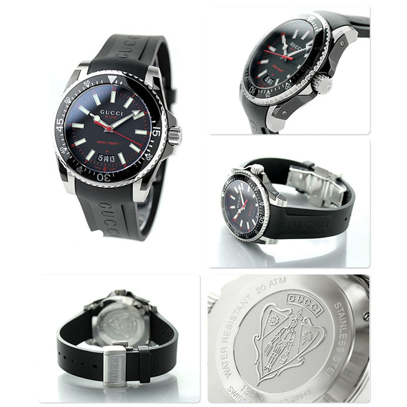 Shop Gucci Dive Quartz Black Dial Black Rubber Strap Watch For Men - YA136303 in USA