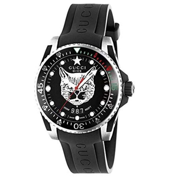Shop Gucci Dive Feline Black Dial Black Rubber Strap Watch For Men - YA136323 in USA