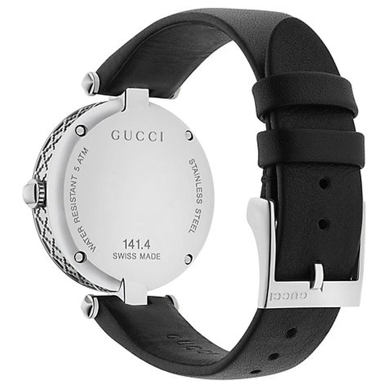 Shop Gucci Diamantissima Diamonds Black Dial Black Leather Strap Watch For Women - YA141403 in USA