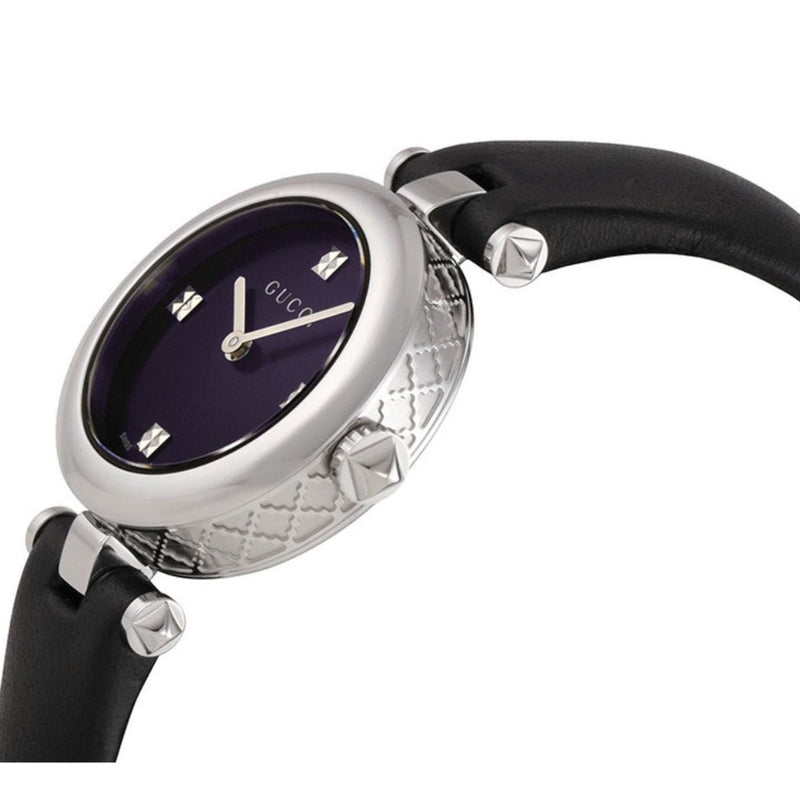 Shop Gucci Diamantissima Quartz Diamonds Black Dial Black Leather Strap Watch for Women - YA141506 in USA
