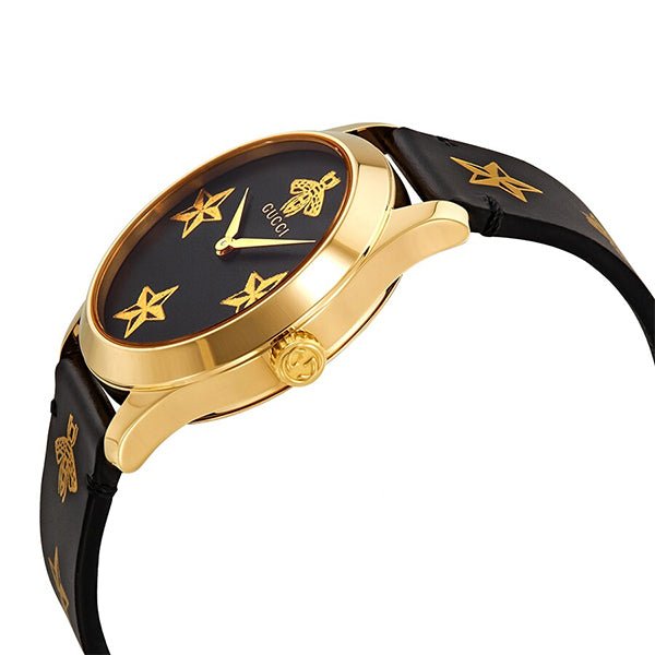 Gucci G Timeless Bee Motif Black Dial Black Leather Strap Watch For Women - YA1264055 Buy Now By Gucci