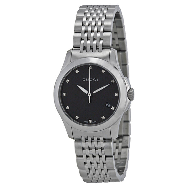 Shop Gucci G Timeless Diamonds Black Dial Silver Steel Strap Watch For Men - YA126405 in USA