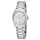 Shop Gucci G Timeless Diamonds Mother of Pearl Dial Silver Steel Strap Watch For Women - YA126542 in USA