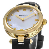 Shop Gucci Diamantissima Quartz Mother of Pearl Dial Black Leather Strap Watch for Women - YA141404 in USA