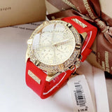 Guess Frontier Diamonds Gold Dial Red Rubber Strap Watch for Women - GW0045L2 Buy Now By Guess