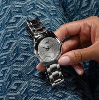 Shop Guess Cubed Analog Silver Dial Silver Steel Strap Watch For Women - GW0606L1 in USA
