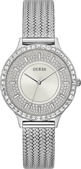 Shop Guess Soiree Diamonds Silver Dial Silver Mesh Bracelet Watch for Women - GW0402L1 in USA