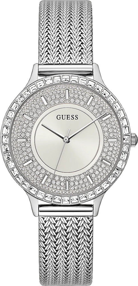 Shop Guess Soiree Diamonds Silver Dial Silver Mesh Bracelet Watch for Women - GW0402L1 in USA