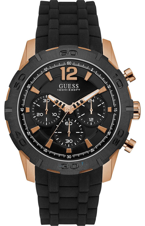 Shop Guess Caliber Chronograph Black Dial Black Rubber Strap Watch for Men - W0864G2 in USA