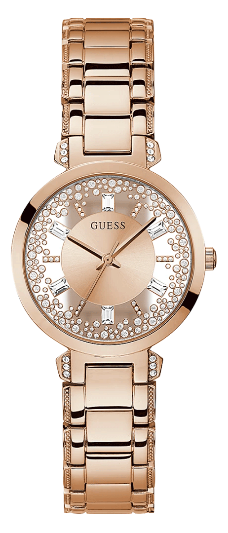 Guess Crystal Clear Rose Gold Dial Rose Gold Steel Strap Watch for Women - GW0470L3 Buy Now By Guess