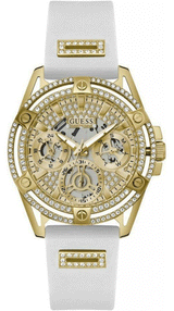 Guess Queen Quartz Gold Dial White Silicone Strap Watch For Women - GW0536L2 Buy Now By Guess