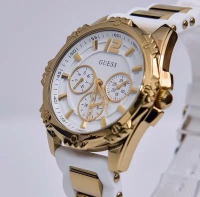 Guess Intrepid White Dial Two Tone Silicone Strap Watch For Women - W0325L2 Buy Now By Guess
