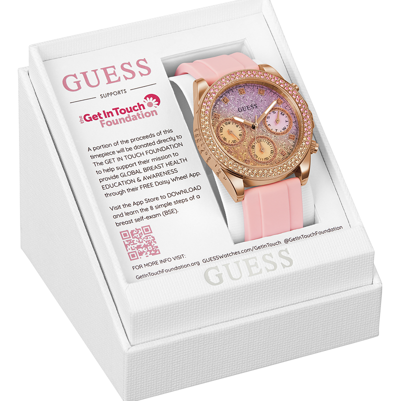 Guess Sparkling Chronograph Crystals Pink Dial Pink Silicone Strap Watch For Women - GW0032L4 Buy Now By Guess