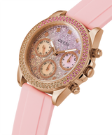Guess Sparkling Chronograph Crystals Pink Dial Pink Silicone Strap Watch For Women - GW0032L4 Buy Now By Guess