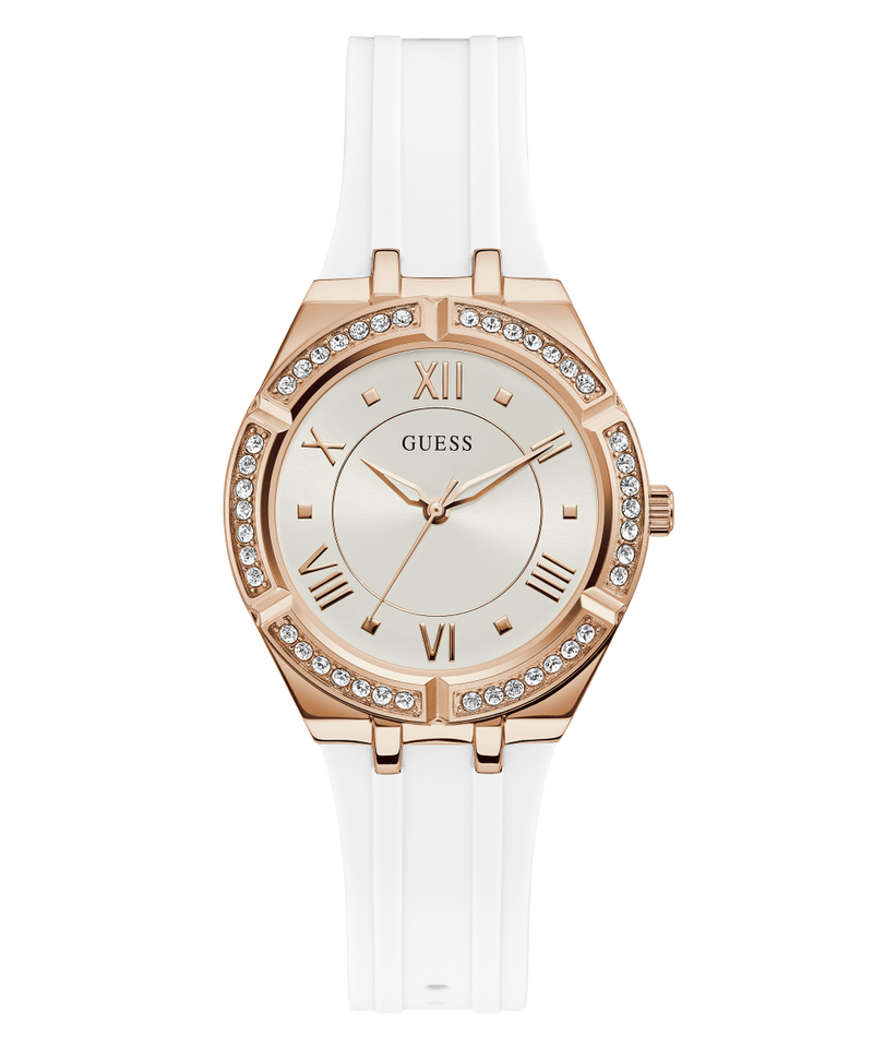 Guess Cosmo Diamonds Silver Dial White Rubber Strap Watch for Women - GW0034L2 Buy Now By Guess