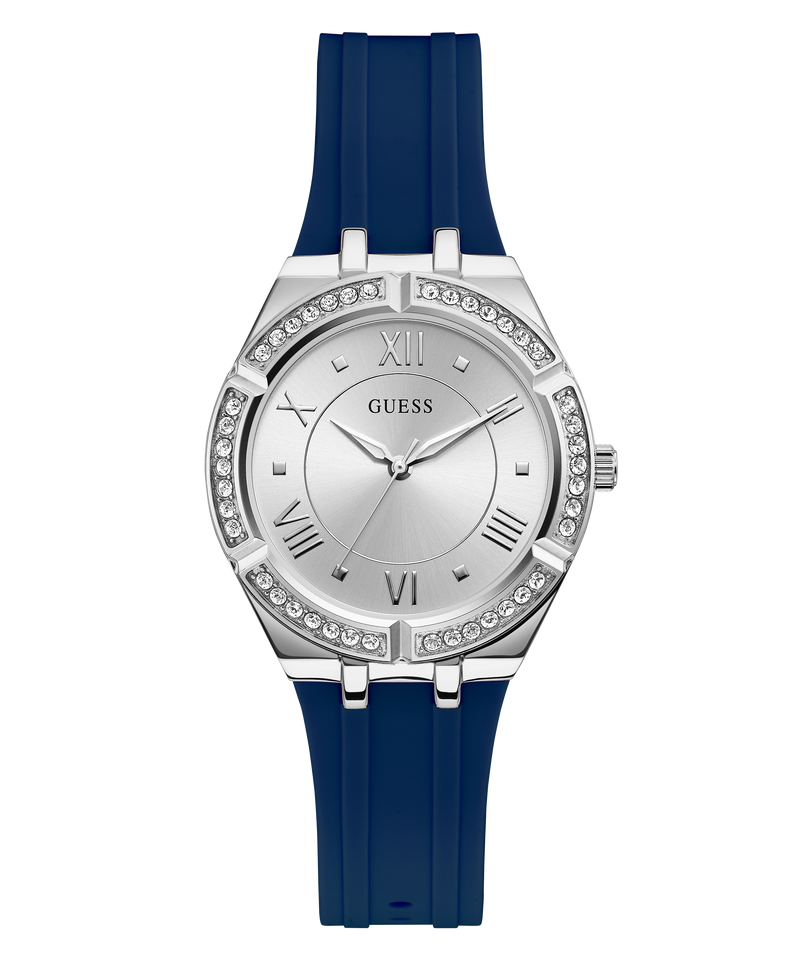 Guess Cosmo Diamonds Silver Dial Blue Rubber Strap Watch for Women - GW0034L5 Buy Now By Guess