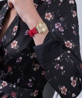 Guess Cosmo Diamonds Gold Dial Red Rubber Strap Watch for Women - GW0034L6 Buy Now By Guess