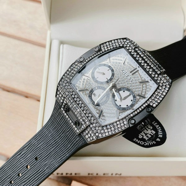 Guess Phoenix Multifunction Silver Dial Black Silicone Strap Watch For Men - GW0048G1 Buy Now By Guess