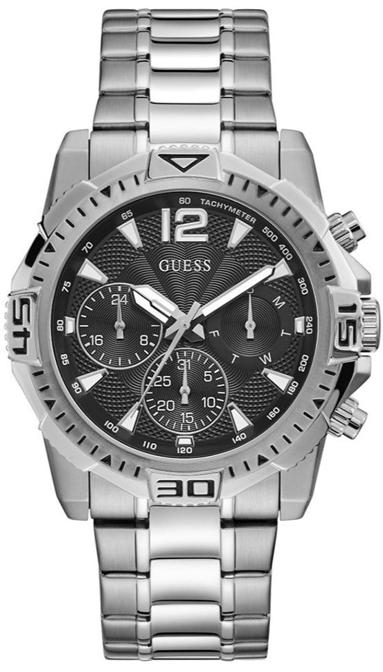 Shop Guess Commander Chronograph Black Dial Silver Steel Strap Watch for Men - GW0056G1 in USA