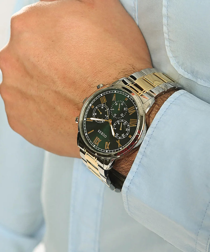 Shop Guess Hendrix Green Dial Two Tone Steel Strap Watch For Men - GW0066G2 in USA
