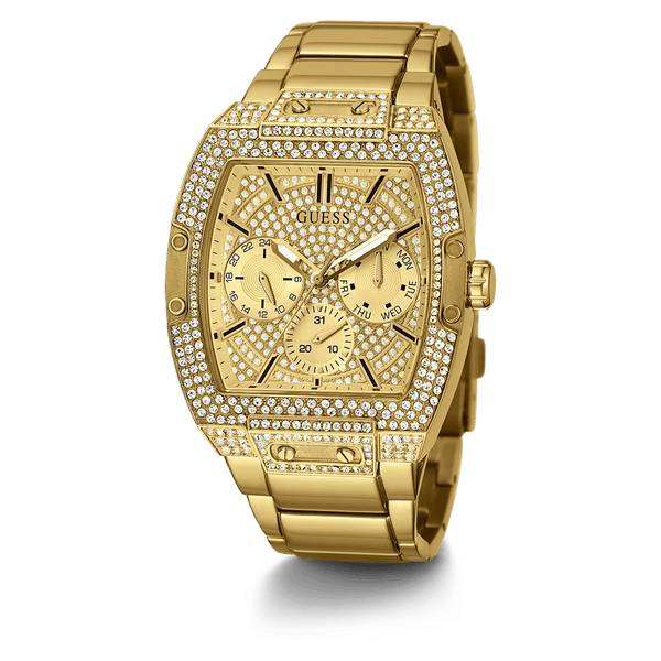 Guess Phoenix Multifunction Crystals Gold Dial Gold Steel Strap Watch For Men - GW0094G2 Buy Now By Guess