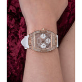 Guess Raven Diamonds Rose Gold Dial White Silicone Strap Watch for Women - GW0105L3 Buy Now By Guess