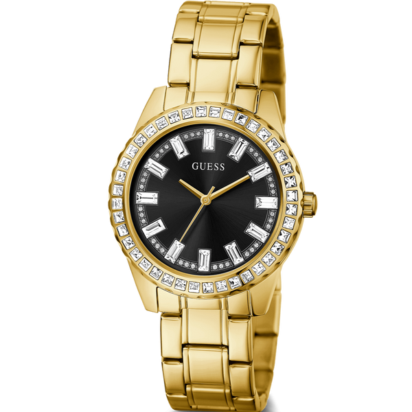 Guess Sparkler Diamonds Black Dial Gold Steel Strap Watch for Women - GW0111L2 Buy Now By Guess