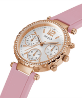 Guess Solstice Diamonds White Dial Pink Rubber Strap Watch For Women - GW0113L4 Buy Now By Guess
