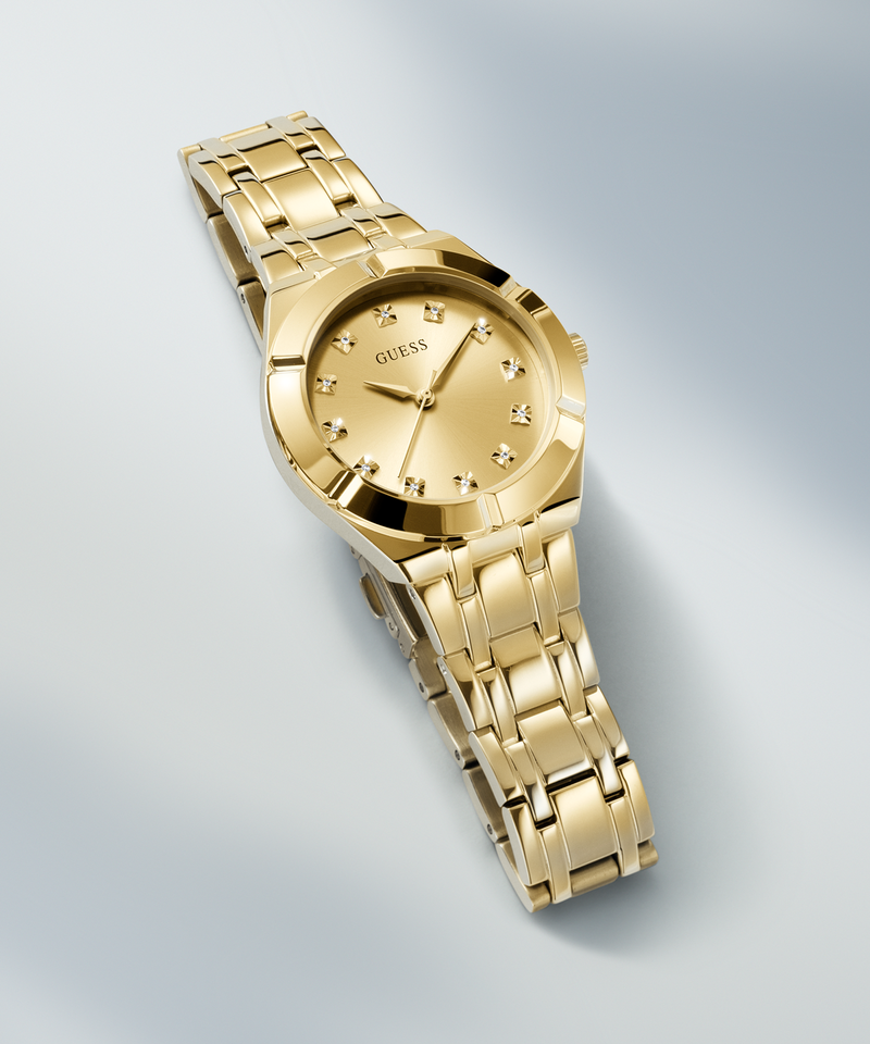 Shop Guess Crystalline Diamonds Gold Dial Gold Steel Strap Watch for Women - GW0114L2 in USA