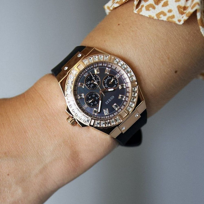 Shop Guess Venus Diamonds Black Dial Black Rubber Strap Watch for Women - GW0118L2 in USA