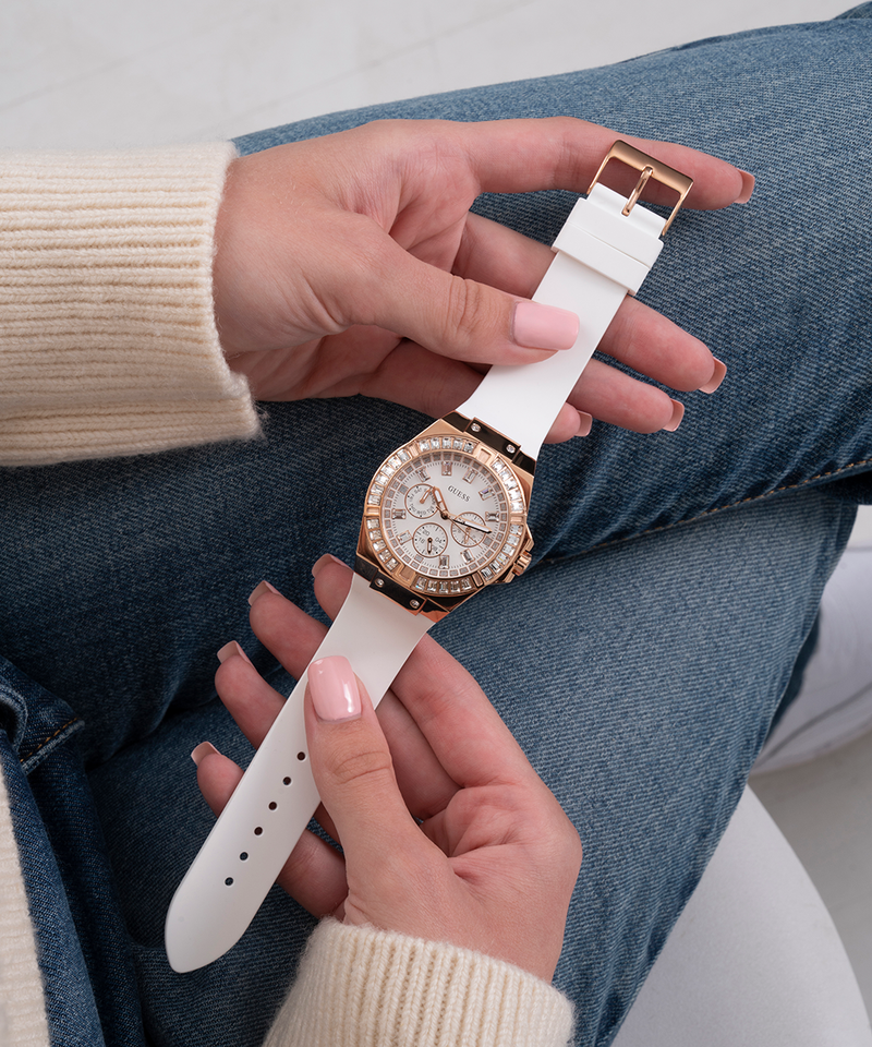Shop Guess Venus Diamonds White Dial White Rubber Strap Watch for Women - GW0118L4 in USA