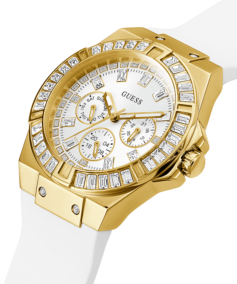 Guess Luna Diamonds White Dial White Rubber Strap Watch for Women - W0653L3 Buy Now By Guess