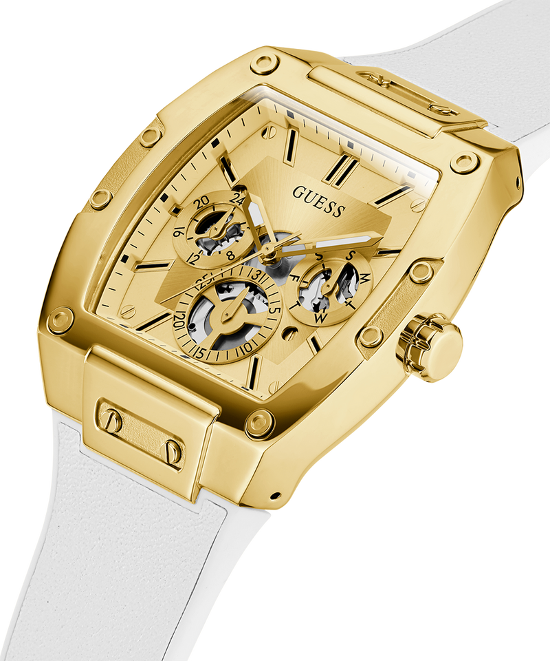 Guess Phoenix Multifunction Gold Dial White Leather Strap Watch for Men - GW0202G6 Buy Now By Guess