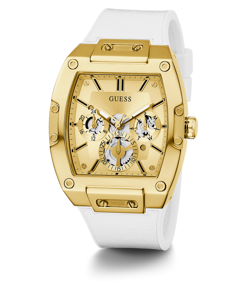 Guess Phoenix Multifunction Gold Dial White Leather Strap Watch for Men - GW0202G6 Buy Now By Guess