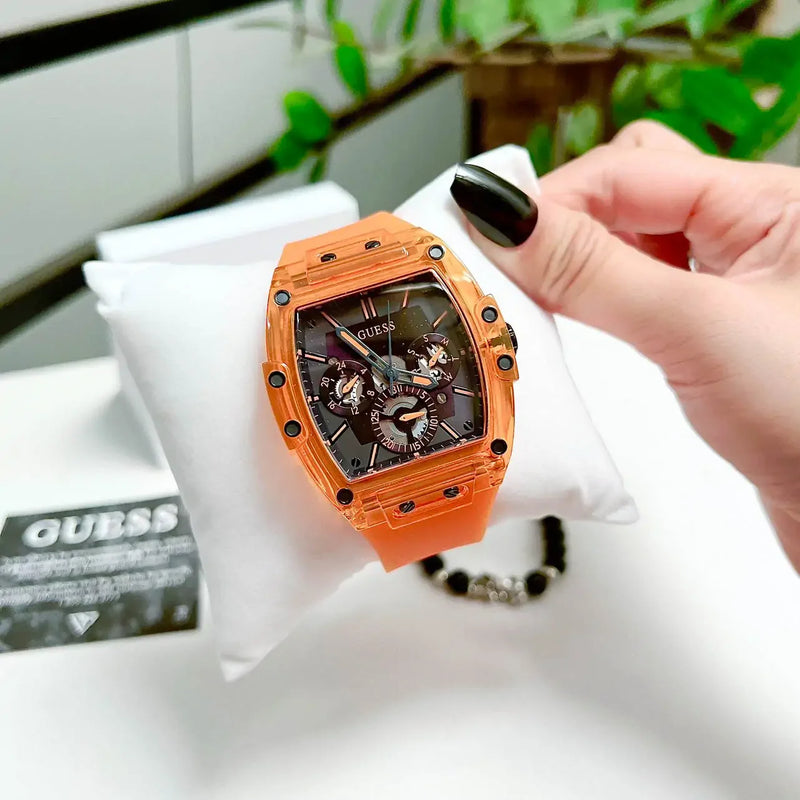 Guess Phoenix Multifunction Black Dial Orange Rubber Strap Watch For Men - GW0203G10 Buy Now By Guess