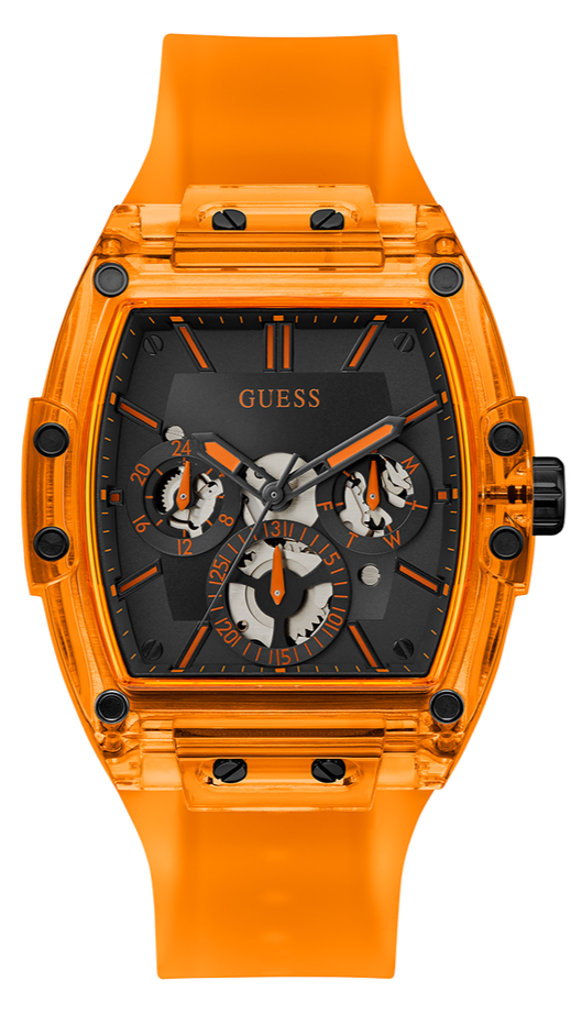 Shop Guess Phoenix Multifunction Black Dial Orange Rubber Strap Watch For Men - GW0203G10 in USA