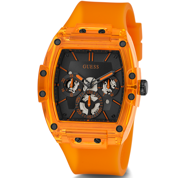Shop Guess Phoenix Multifunction Black Dial Orange Rubber Strap Watch For Men - GW0203G10 in USA