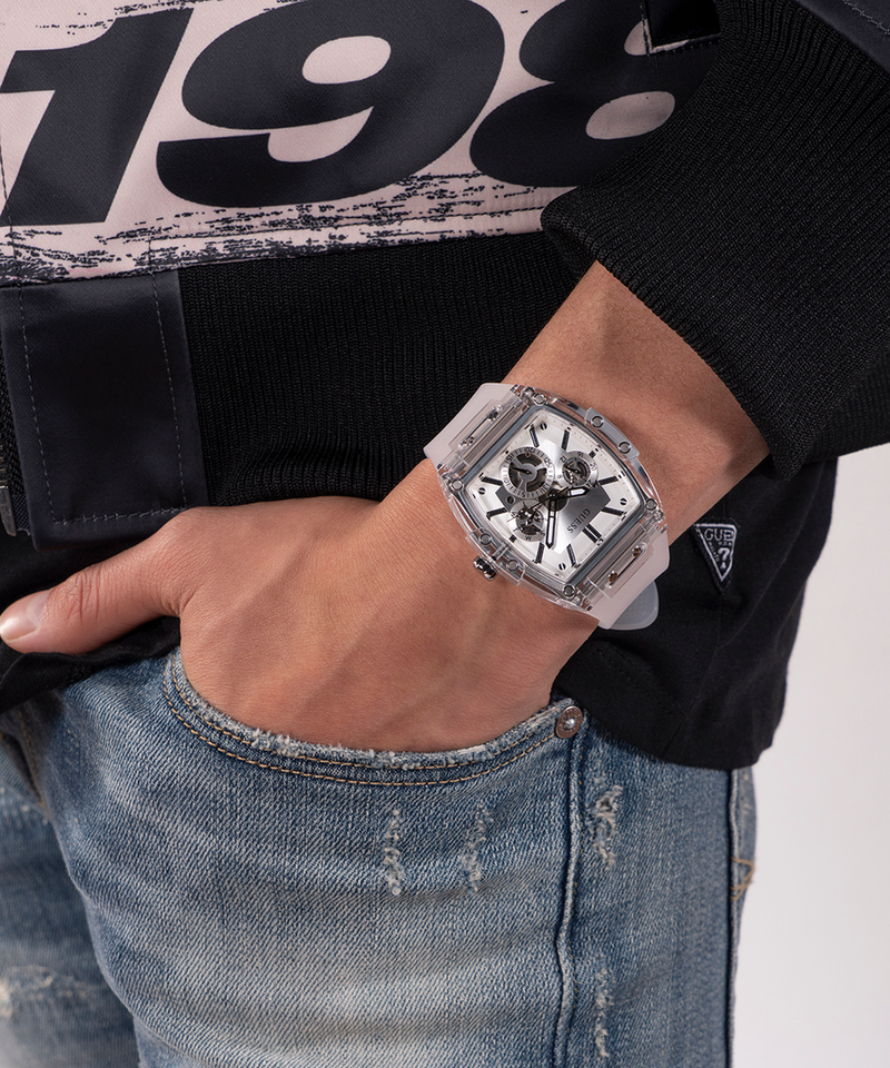 Guess Phoenix Multi Function Silver Dial White Rubber Strap Watch for Men - GW0203G1