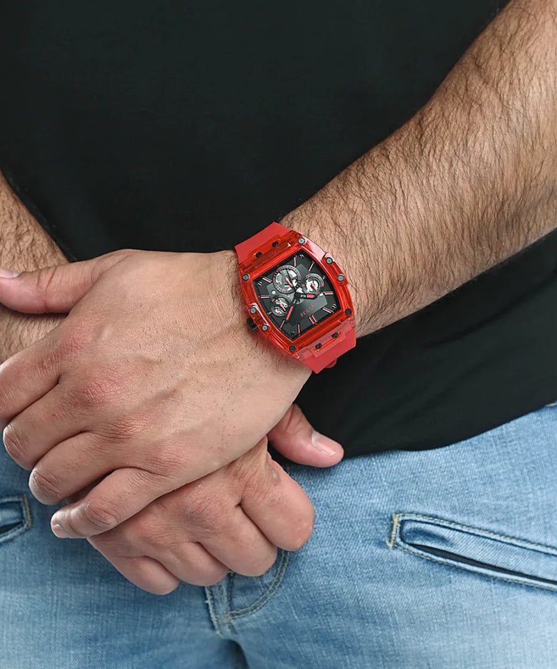 Guess Phoenix Multifunction Black Dial Red Rubber Strap Watch for Men - GW0203G5 Buy Now By Guess