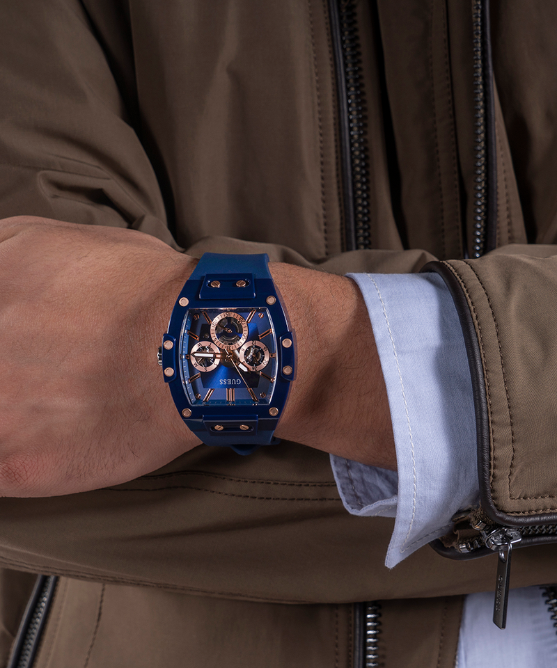 Guess Phoenix Multifunction Blue Dial Blue Rubber Strap Watch for Men - GW0203G7 Buy Now By Guess
