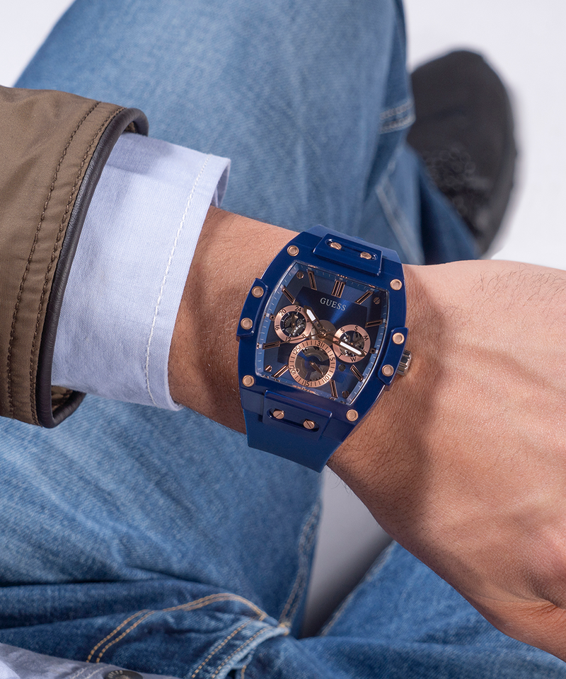 Guess Phoenix Multifunction Blue Dial Blue Rubber Strap Watch for Men - GW0203G7 Buy Now By Guess