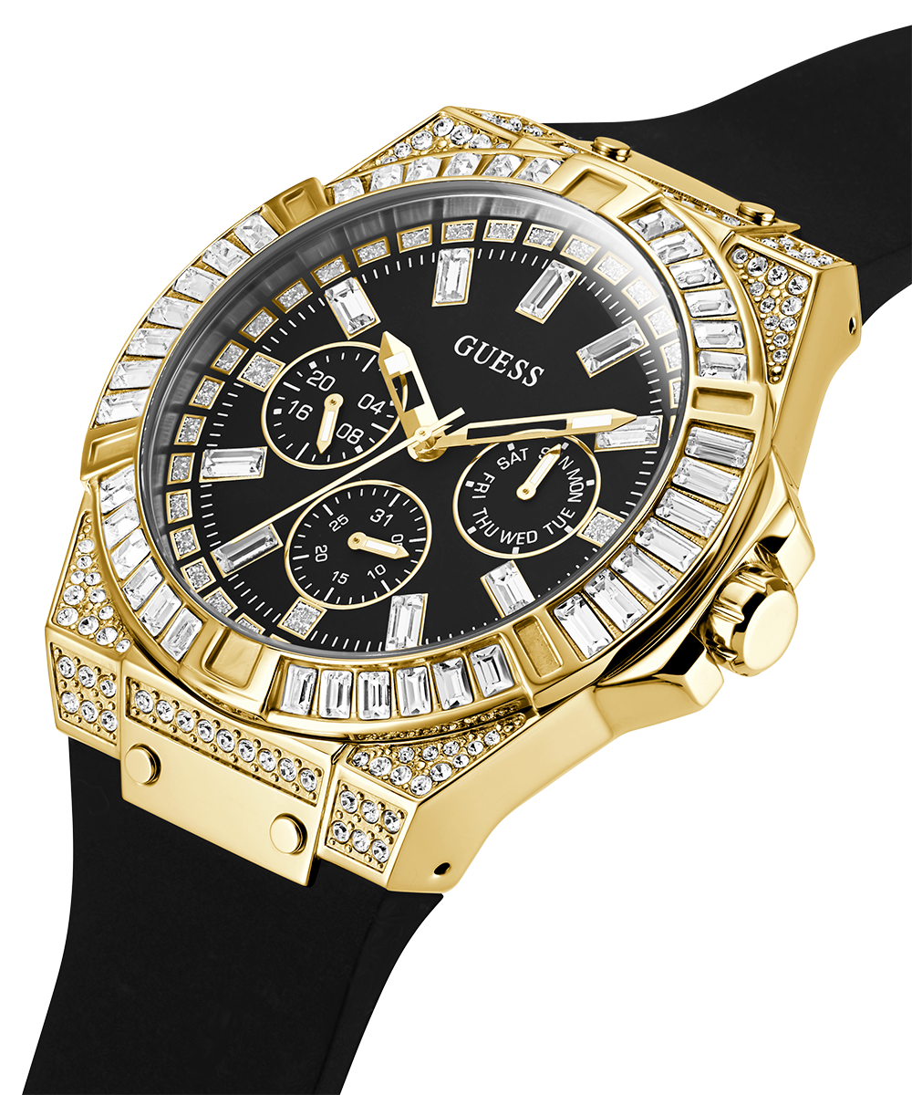 Guess Zeus Chronograph Diamonds Black Dial Black Silicone Strap Watch For Men - GW0208G2
