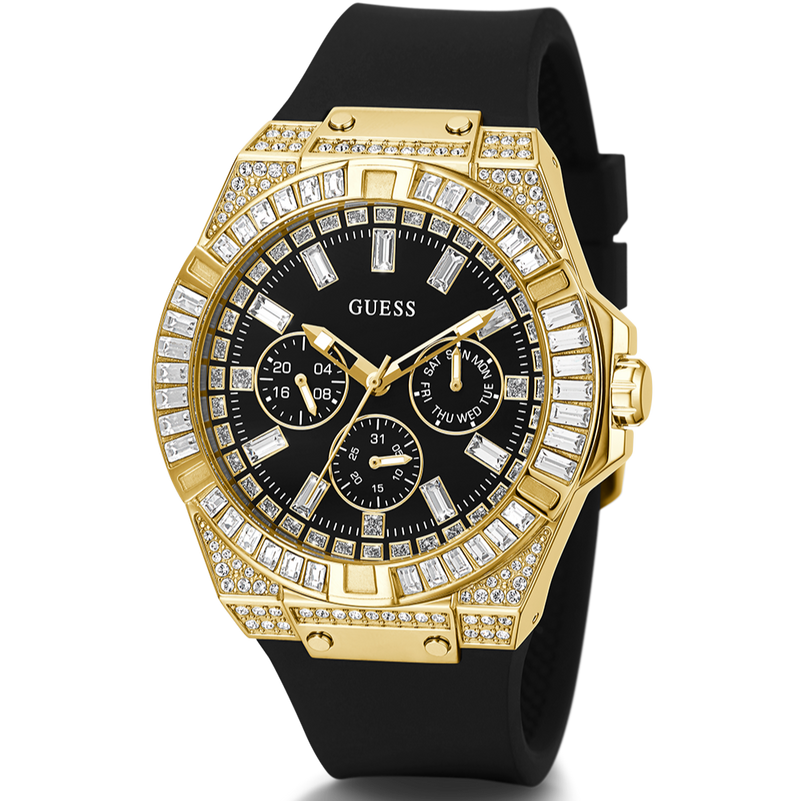 Guess Zeus Chronograph Diamonds Black Dial Black Silicone Strap Watch For Men - GW0208G2 Buy Now By Guess