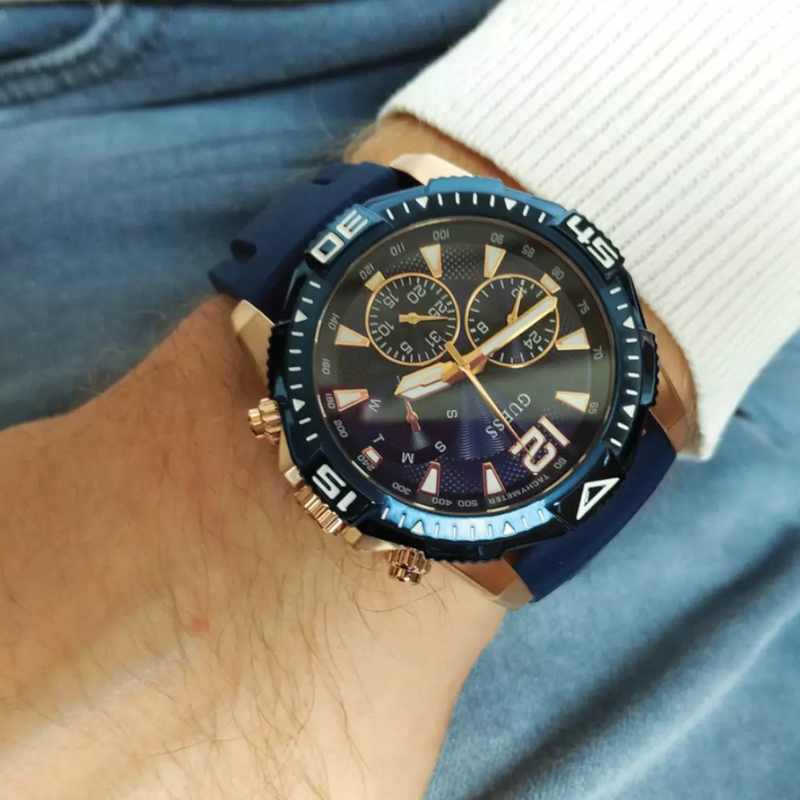 Guess Commander Blue Dial Blue Rubber Strap Watch for Men - GW0211G4 Buy Now By Guess