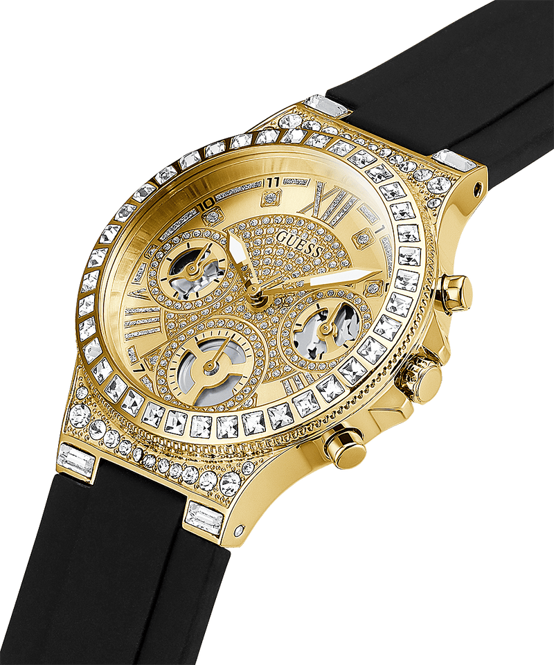 Guess Moonlight Crystals Silver Dial Black Silicone Strap Watch For Women - GW0257L1 Buy Now By Guess