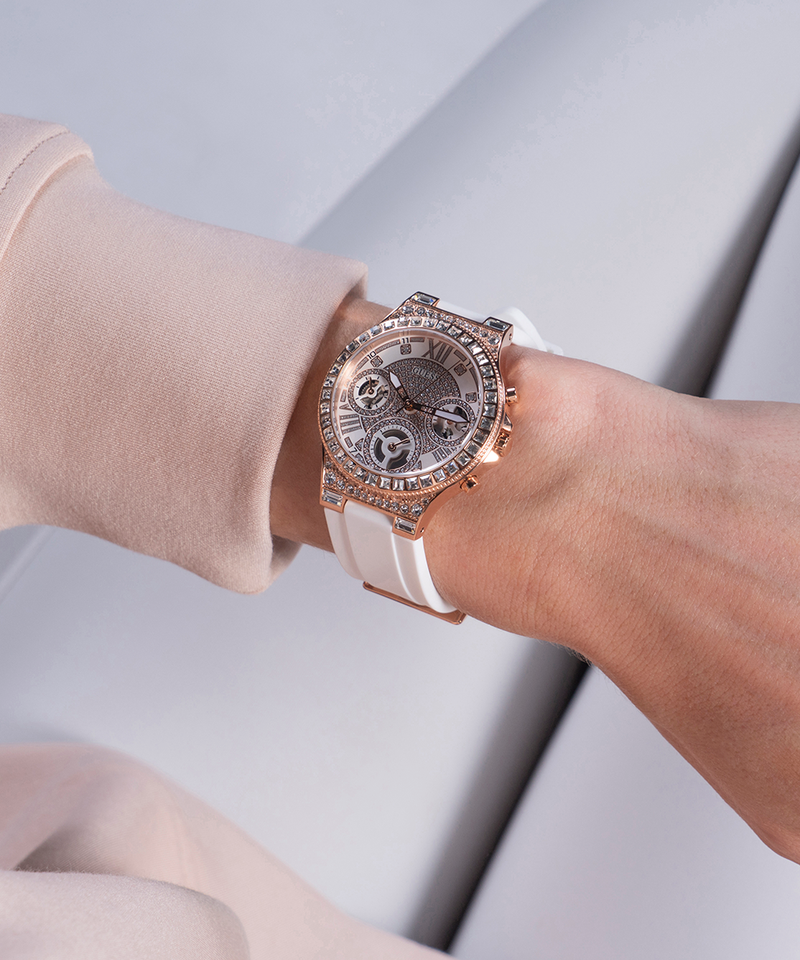 Guess Moonlight Diamonds White Dial White Rubber Strap Watch for Women - GW0257L2 Buy Now By Guess
