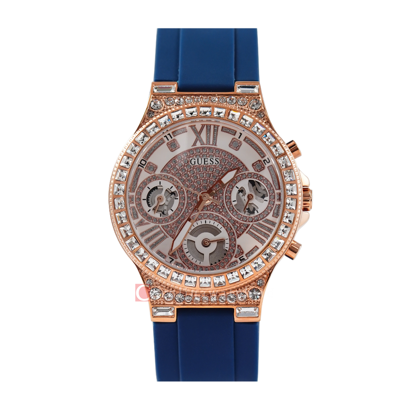 Guess Moonlight Diamonds White Dial Blue Rubber Strap Watch for Women - GW0257L3 Buy Now By Guess