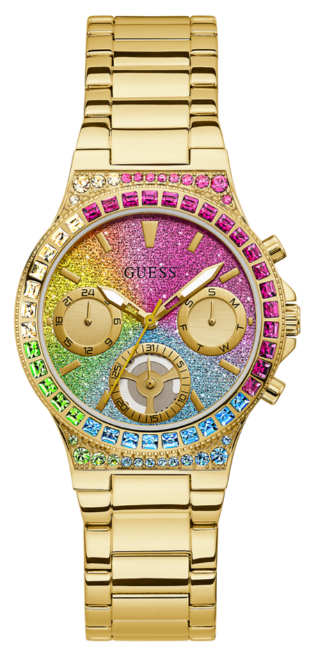 Guess Sugarrush Quartz Multicolor Dial Gold Steel Strap Watch For Women - GW0258L1 Buy Now By Guess